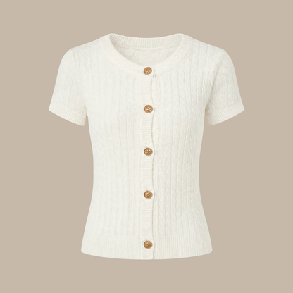 Round‑Neck Short‑Sleeve Textured Knit Casual Cardigan
