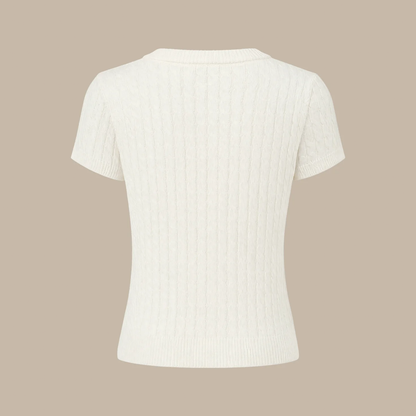Round‑Neck Short‑Sleeve Textured Knit Casual Cardigan