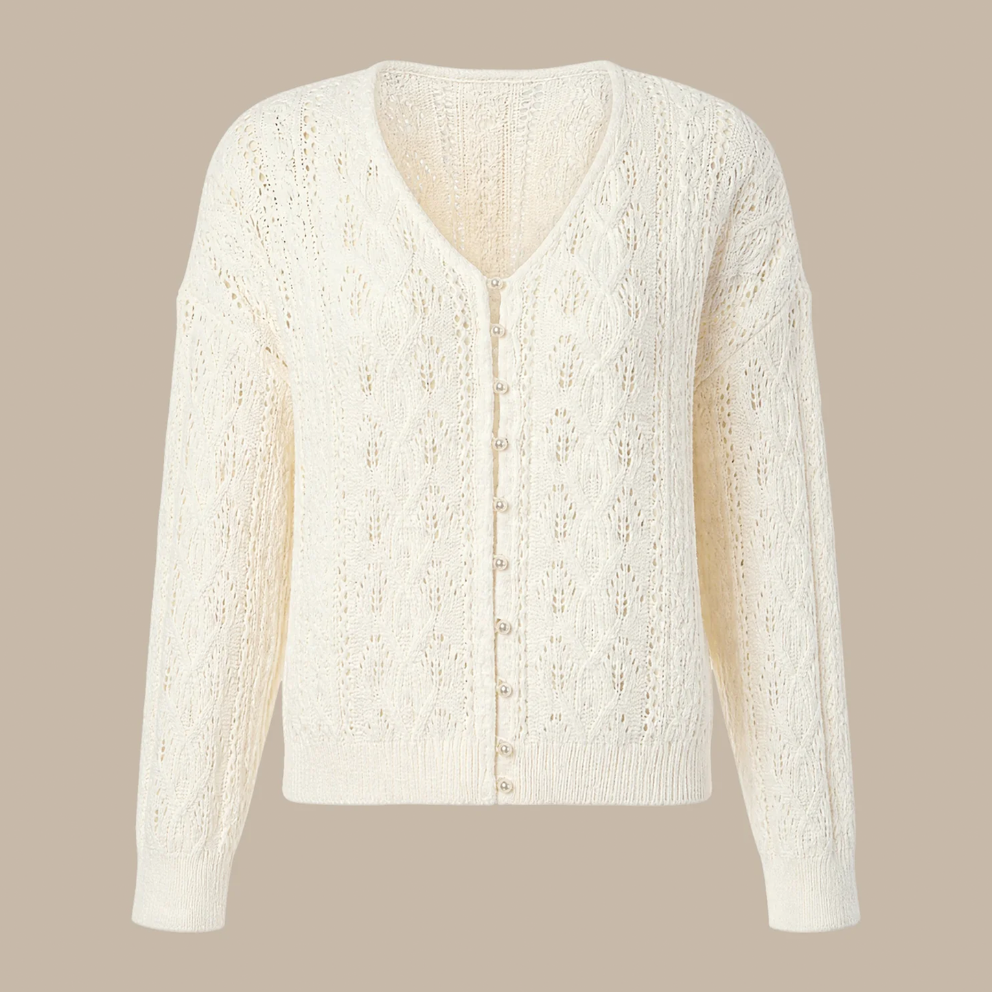 V‑Neck Cut‑Out Textured Knit Casual Cardigan