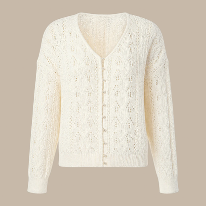 V‑Neck Cut‑Out Textured Knit Casual Cardigan