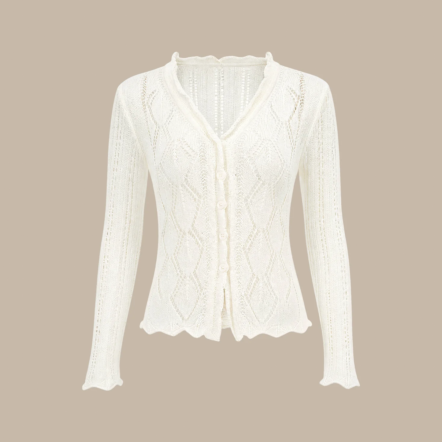 V‑Neck Sequin Cut‑Out Slim Knit Casual Cardigan
