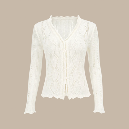 V‑Neck Sequin Cut‑Out Slim Knit Casual Cardigan