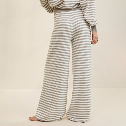 Striped Elastic Waist Soft Knit Wide‑Leg Trousers